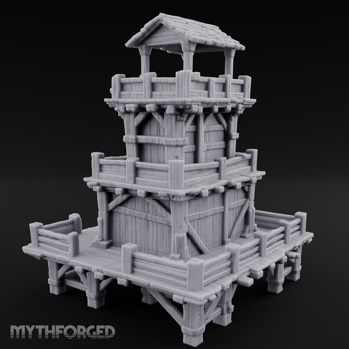 Stilt-Raised Deck-Wrapped Wooden Watchtower Miniature for Dungeons and Dragons, Pathfinder or other TTRPGs