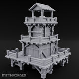 Stilt-Raised Deck-Wrapped Wooden Watchtower Miniature for Dungeons and Dragons, Pathfinder or other TTRPGs