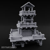 Stilt-Raised Deck-Wrapped Wooden Watchtower Miniature for Dungeons and Dragons, Pathfinder or other TTRPGs