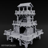 Stilt-Raised Deck-Wrapped Wooden Watchtower Miniature for Dungeons and Dragons, Pathfinder or other TTRPGs