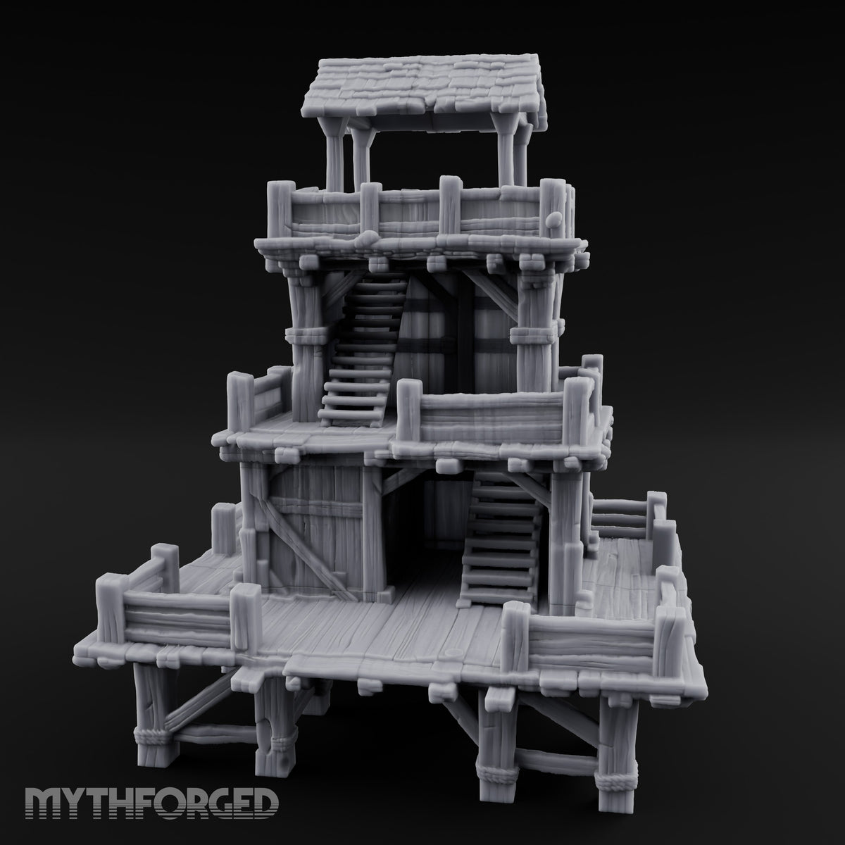 Stilt-Raised Deck-Wrapped Wooden Watchtower Miniature for Dungeons and Dragons, Pathfinder or other TTRPGs