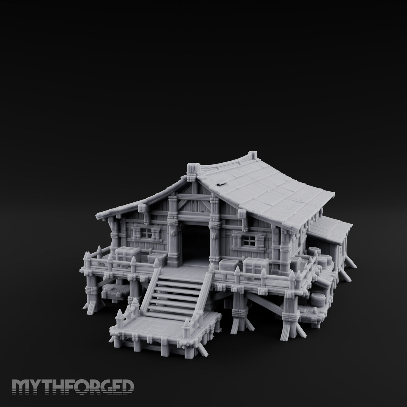 Stilt-Raised Pagoda-Roofed Swamp Headman's House Miniature for Dungeons and Dragons, Pathfinder or other TTRPGs