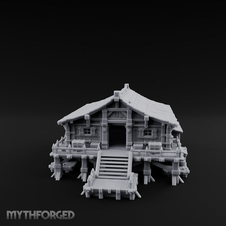 Stilt-Raised Pagoda-Roofed Swamp Headman's House Miniature for Dungeons and Dragons, Pathfinder or other TTRPGs