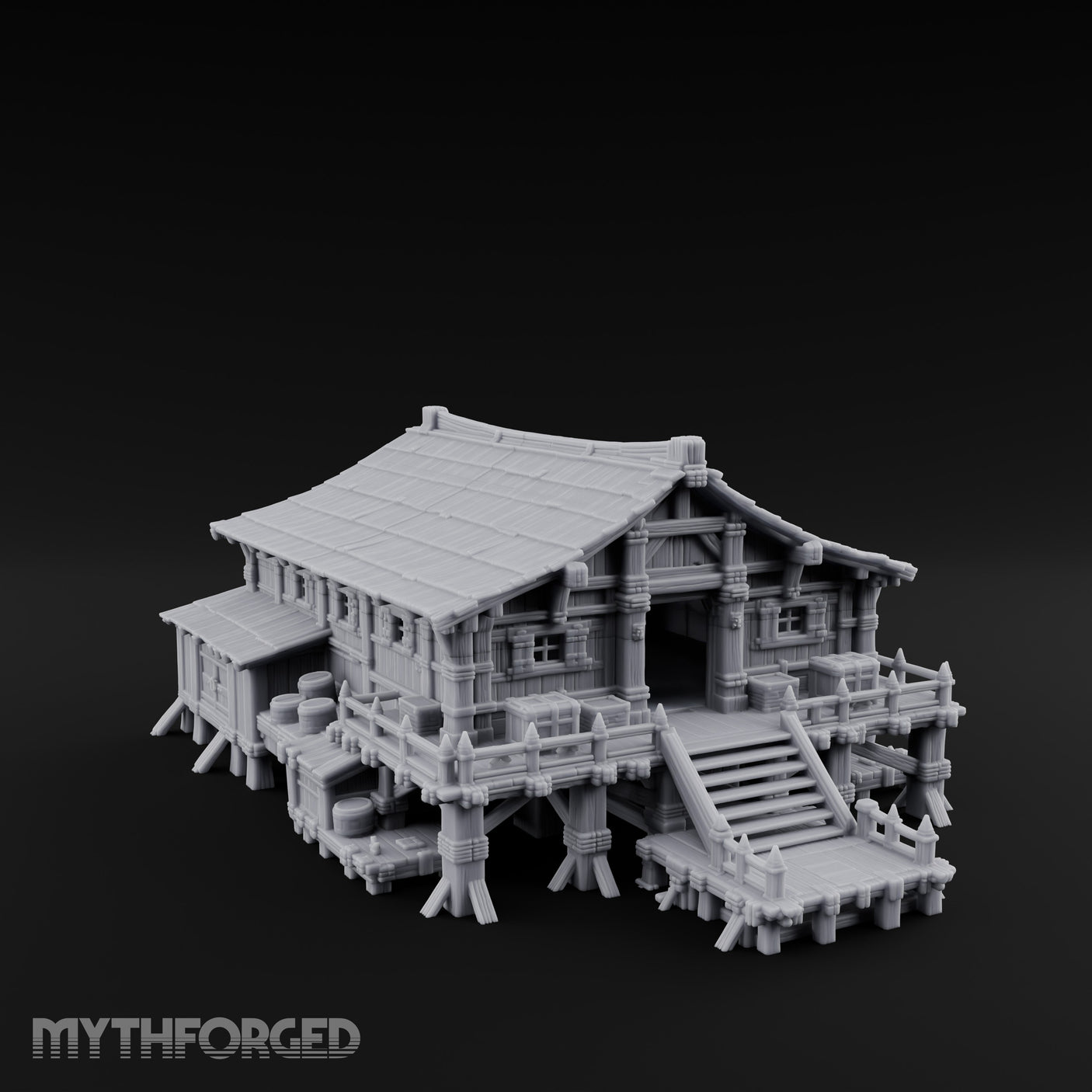 Stilt-Raised Pagoda-Roofed Swamp Headman's House Miniature for Dungeons and Dragons, Pathfinder or other TTRPGs