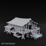 Stilt-Raised Pagoda-Roofed Swamp Headman's House Miniature for Dungeons and Dragons, Pathfinder or other TTRPGs