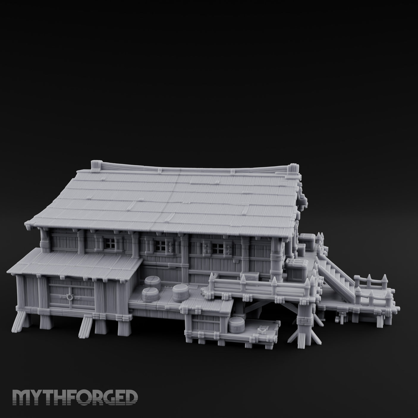 Stilt-Raised Pagoda-Roofed Swamp Headman's House Miniature for Dungeons and Dragons, Pathfinder or other TTRPGs
