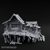 Stilt-Raised Plank-Collapsed Swamp Stilt Huts Miniature for Dungeons and Dragons, Pathfinder or other TTRPGs