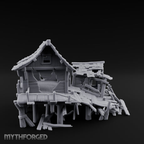 Stilt-Raised Plank-Collapsed Swamp Stilt Huts Miniature for Dungeons and Dragons, Pathfinder or other TTRPGs