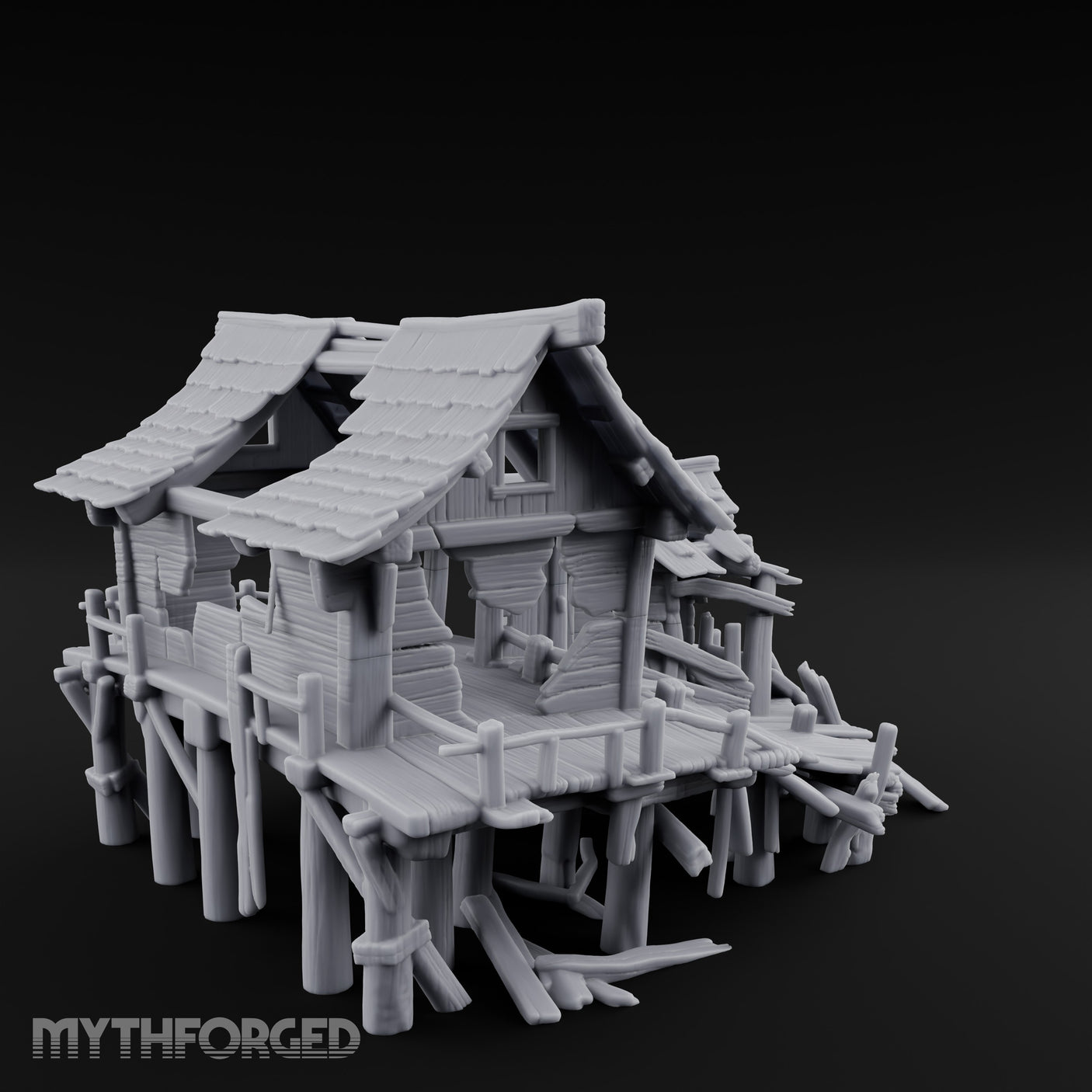 Stilt-Raised Plank-Collapsed Swamp Stilt Huts Miniature for Dungeons and Dragons, Pathfinder or other TTRPGs