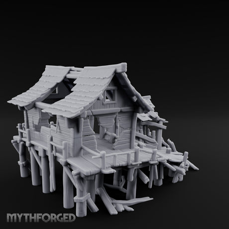 Stilt-Raised Plank-Collapsed Swamp Stilt Huts Miniature for Dungeons and Dragons, Pathfinder or other TTRPGs