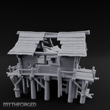 Stilt-Raised Plank-Collapsed Swamp Stilt Huts Miniature for Dungeons and Dragons, Pathfinder or other TTRPGs