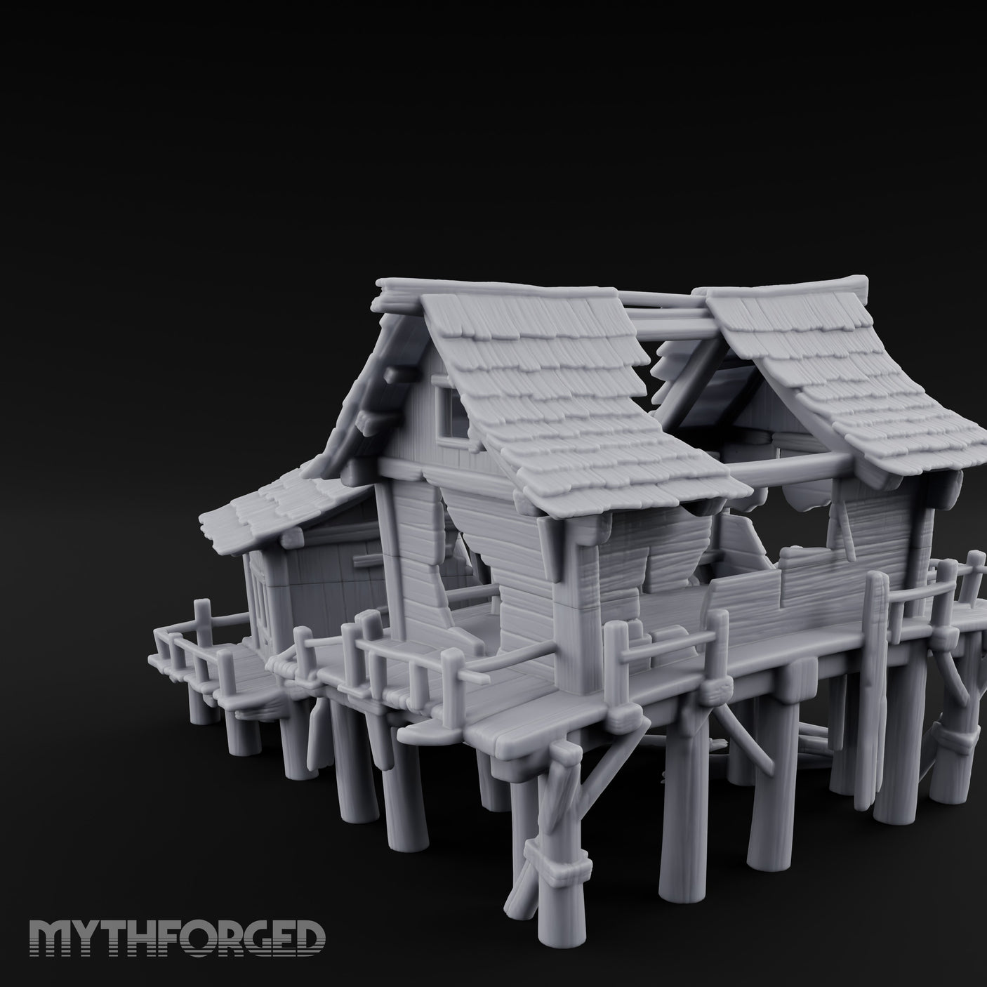 Stilt-Raised Plank-Collapsed Swamp Stilt Huts Miniature for Dungeons and Dragons, Pathfinder or other TTRPGs