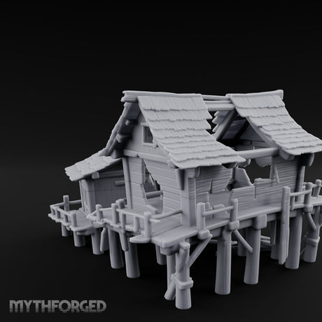 Stilt-Raised Plank-Collapsed Swamp Stilt Huts Miniature for Dungeons and Dragons, Pathfinder or other TTRPGs