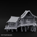 Stilt-Raised Plank-Collapsed Swamp Stilt Huts Miniature for Dungeons and Dragons, Pathfinder or other TTRPGs