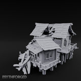 Stilt-Raised Plank-Collapsed Swamp Stilt Huts Miniature for Dungeons and Dragons, Pathfinder or other TTRPGs