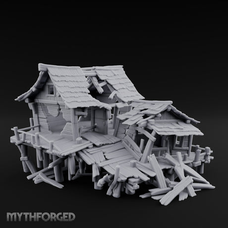 Stilt-Raised Plank-Collapsed Swamp Stilt Huts Miniature for Dungeons and Dragons, Pathfinder or other TTRPGs