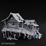 Stilt-Raised Plank-Collapsed Swamp Stilt Huts Miniature for Dungeons and Dragons, Pathfinder or other TTRPGs