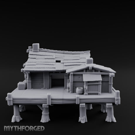 Stilted-Dock Chimney-Vented Waterfront Smokehouse Miniature for Dungeons and Dragons, Pathfinder or other TTRPGs