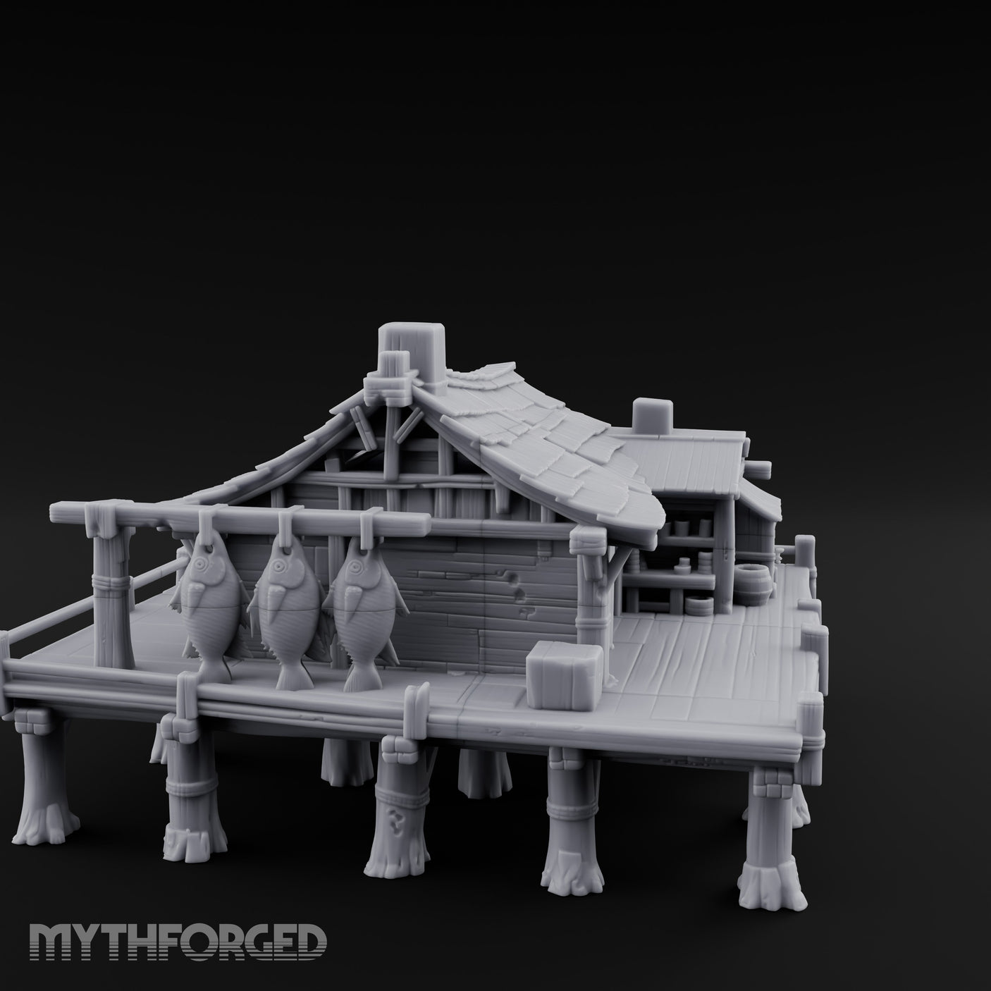 Stilted-Dock Chimney-Vented Waterfront Smokehouse Miniature for Dungeons and Dragons, Pathfinder or other TTRPGs