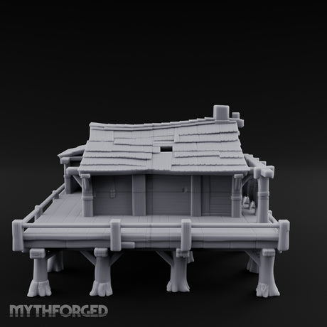 Stilted-Dock Chimney-Vented Waterfront Smokehouse Miniature for Dungeons and Dragons, Pathfinder or other TTRPGs