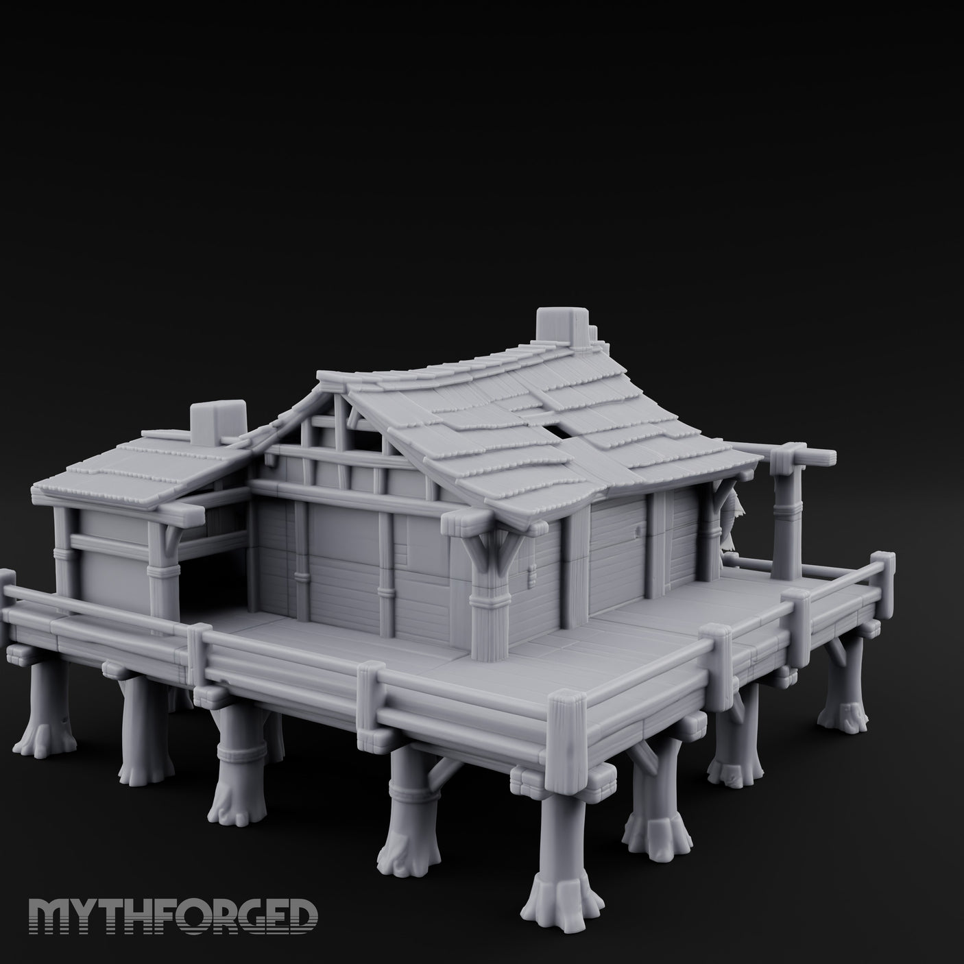 Stilted-Dock Chimney-Vented Waterfront Smokehouse Miniature for Dungeons and Dragons, Pathfinder or other TTRPGs