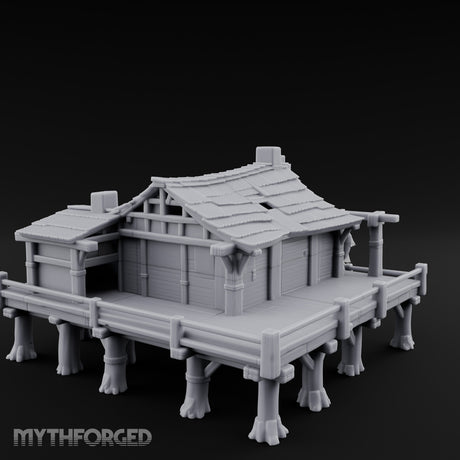 Stilted-Dock Chimney-Vented Waterfront Smokehouse Miniature for Dungeons and Dragons, Pathfinder or other TTRPGs