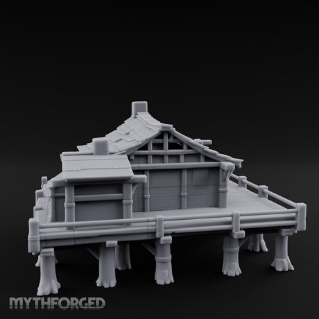 Stilted-Dock Chimney-Vented Waterfront Smokehouse Miniature for Dungeons and Dragons, Pathfinder or other TTRPGs
