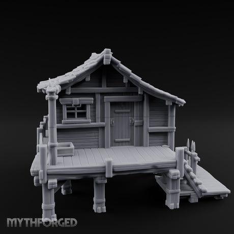 Stilted Dock-Planked Fisherman's Hut Miniature for Dungeons and Dragons, Pathfinder or other TTRPGs