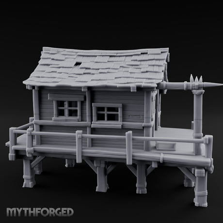 Stilted Dock-Planked Fisherman's Hut Miniature for Dungeons and Dragons, Pathfinder or other TTRPGs