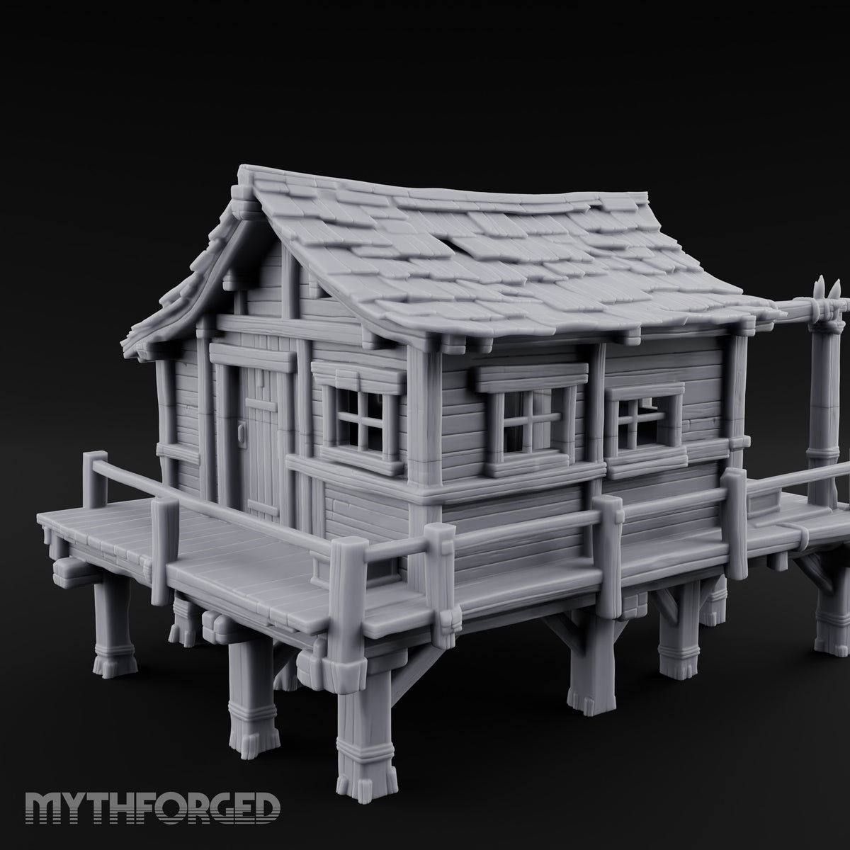 Stilted Dock-Planked Fisherman's Hut Miniature for Dungeons and Dragons, Pathfinder or other TTRPGs