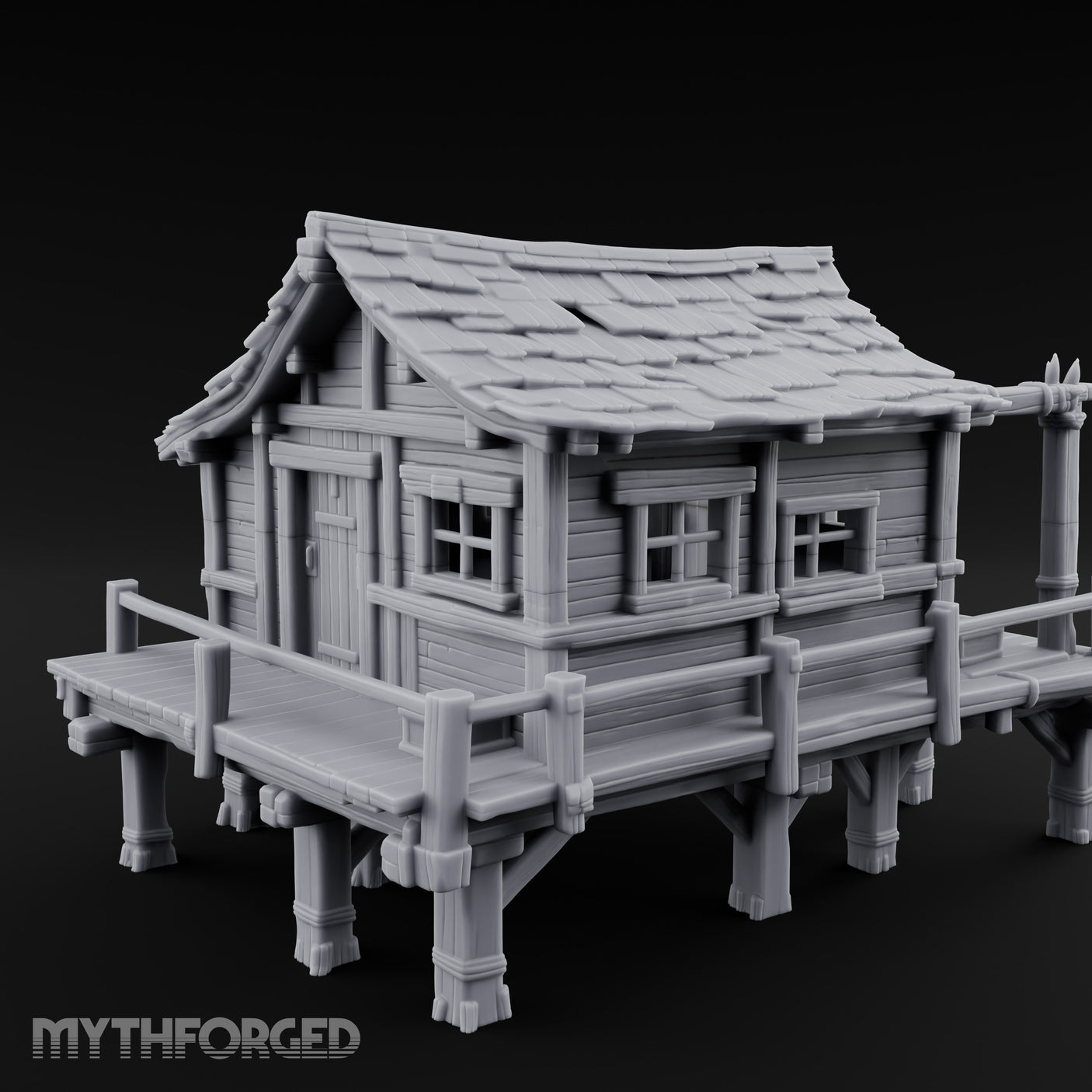 Stilted Dock-Planked Fisherman's Hut Miniature for Dungeons and Dragons, Pathfinder or other TTRPGs