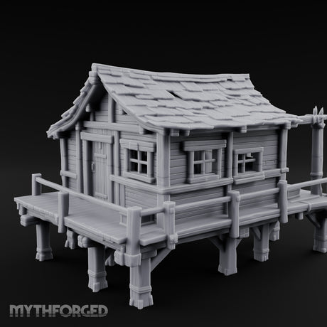 Stilted Dock-Planked Fisherman's Hut Miniature for Dungeons and Dragons, Pathfinder or other TTRPGs