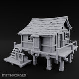 Stilted Dock-Planked Fisherman's Hut Miniature for Dungeons and Dragons, Pathfinder or other TTRPGs