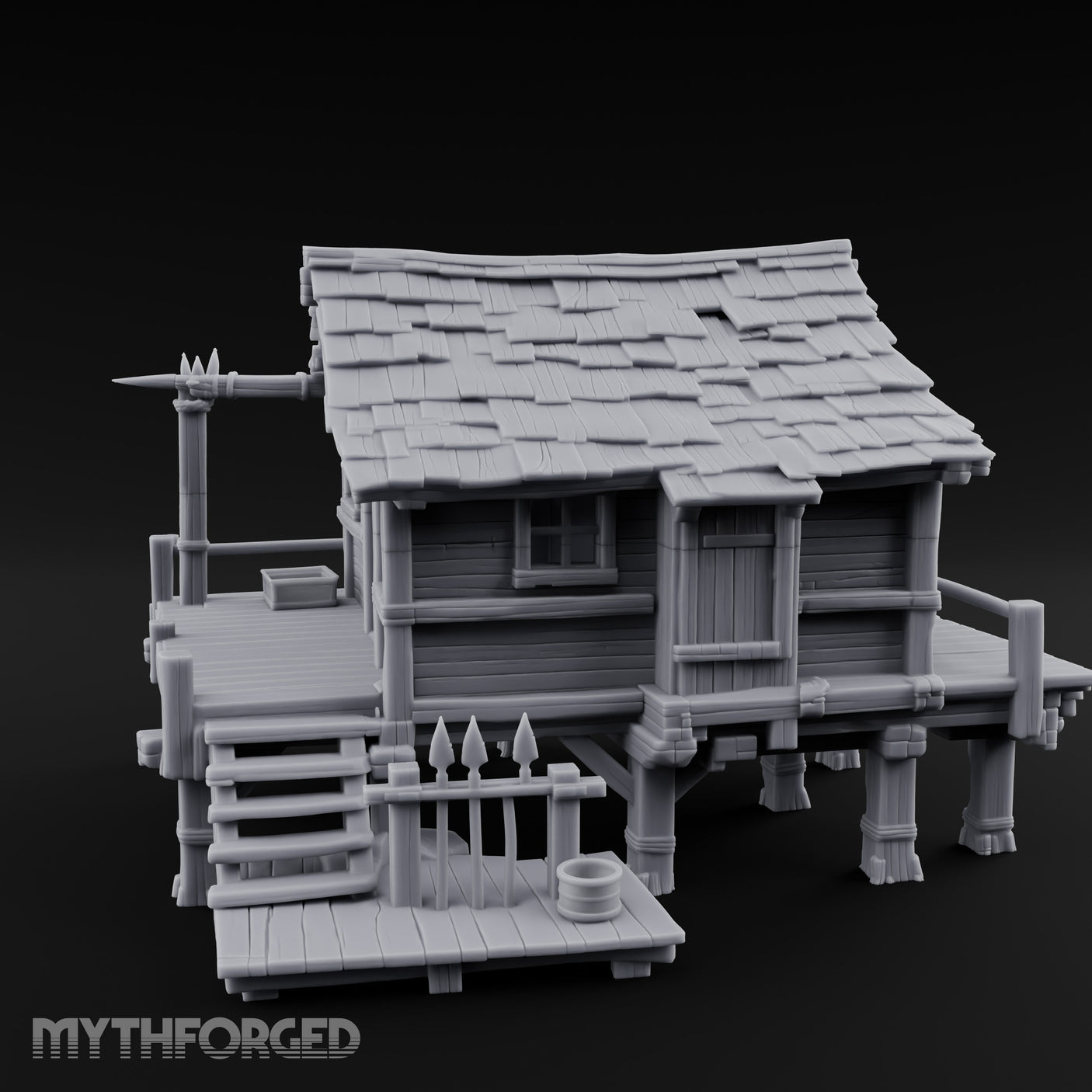 Stilted Dock-Planked Fisherman's Hut Miniature for Dungeons and Dragons, Pathfinder or other TTRPGs