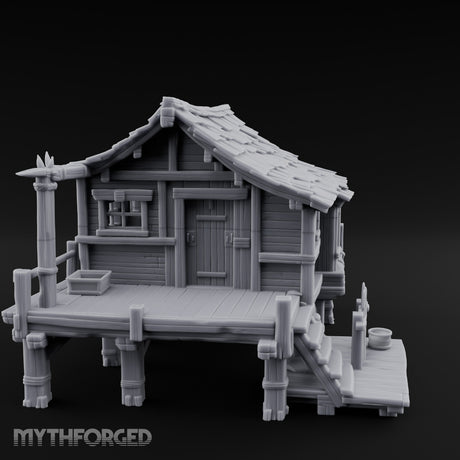 Stilted Dock-Planked Fisherman's Hut Miniature for Dungeons and Dragons, Pathfinder or other TTRPGs