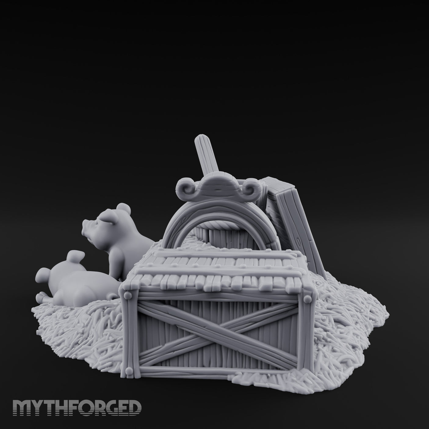 Straw-Spilled Wicker-Woven Pig Pen Crate Scene Miniature for Dungeons and Dragons, Pathfinder or other TTRPGs