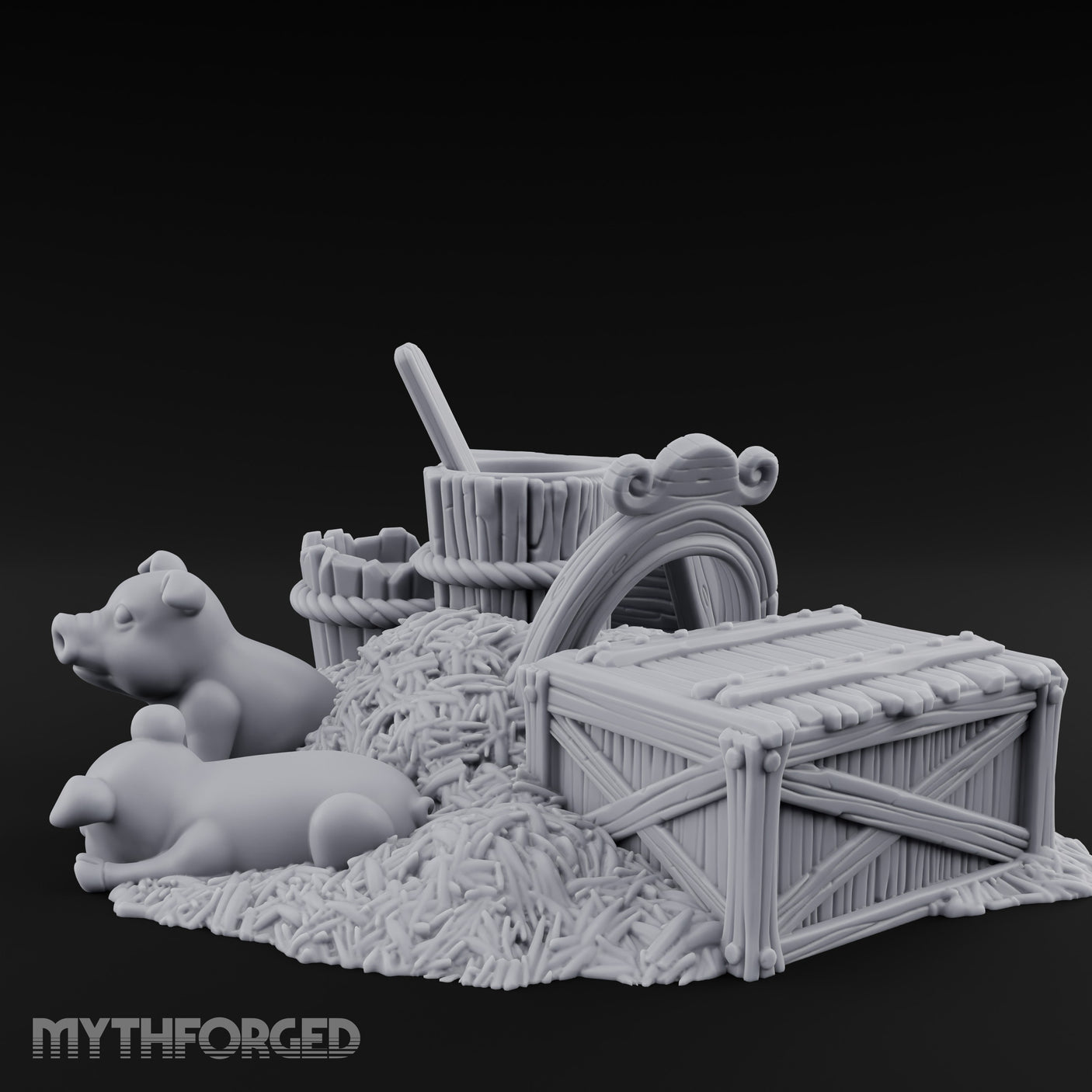Straw-Spilled Wicker-Woven Pig Pen Crate Scene Miniature for Dungeons and Dragons, Pathfinder or other TTRPGs