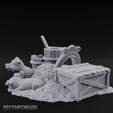 Straw-Spilled Wicker-Woven Pig Pen Crate Scene Miniature for Dungeons and Dragons, Pathfinder or other TTRPGs