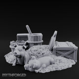Straw-Spilled Wicker-Woven Pig Pen Crate Scene Miniature for Dungeons and Dragons, Pathfinder or other TTRPGs