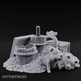 Straw-Spilled Wicker-Woven Pig Pen Crate Scene Miniature for Dungeons and Dragons, Pathfinder or other TTRPGs