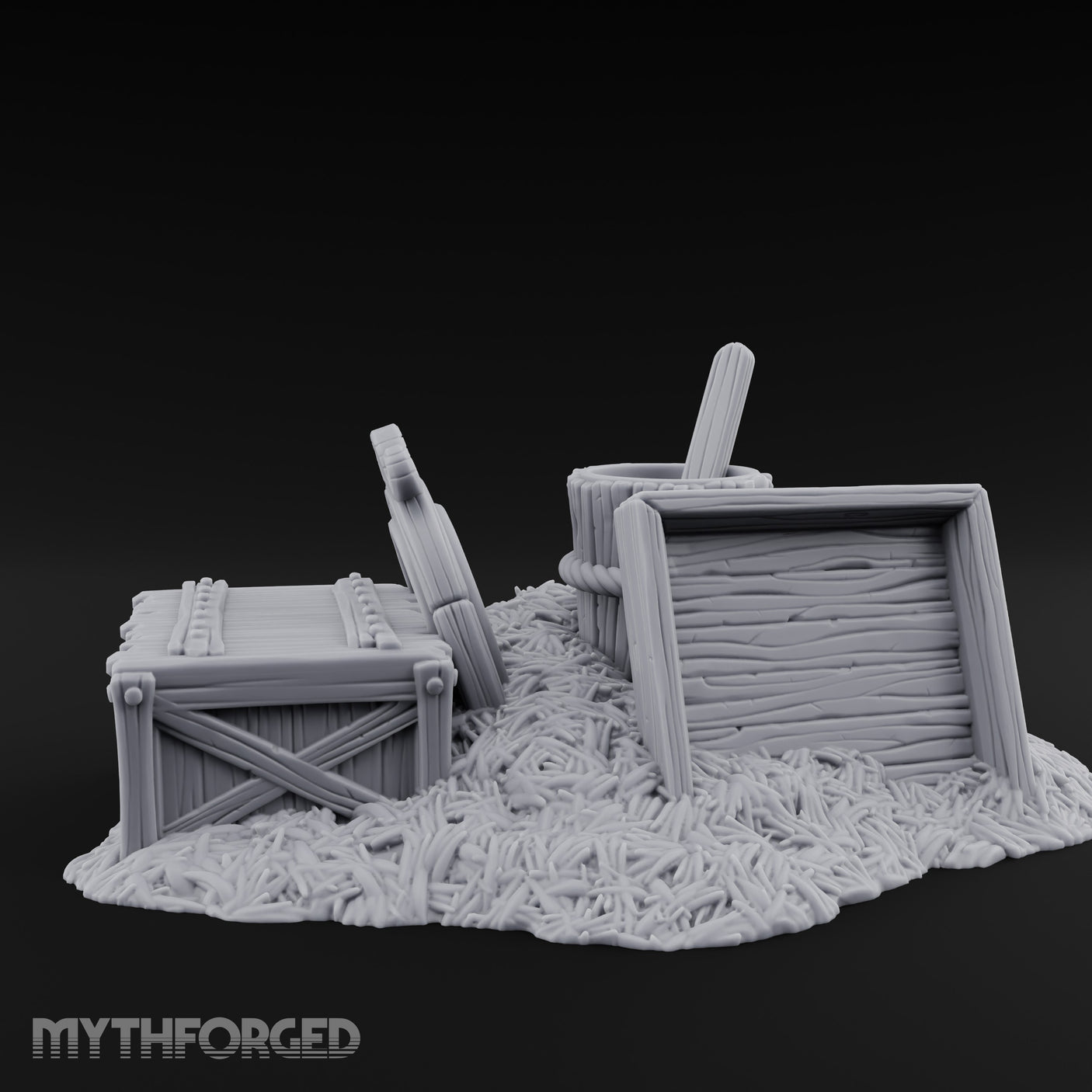 Straw-Spilled Wicker-Woven Pig Pen Crate Scene Miniature for Dungeons and Dragons, Pathfinder or other TTRPGs