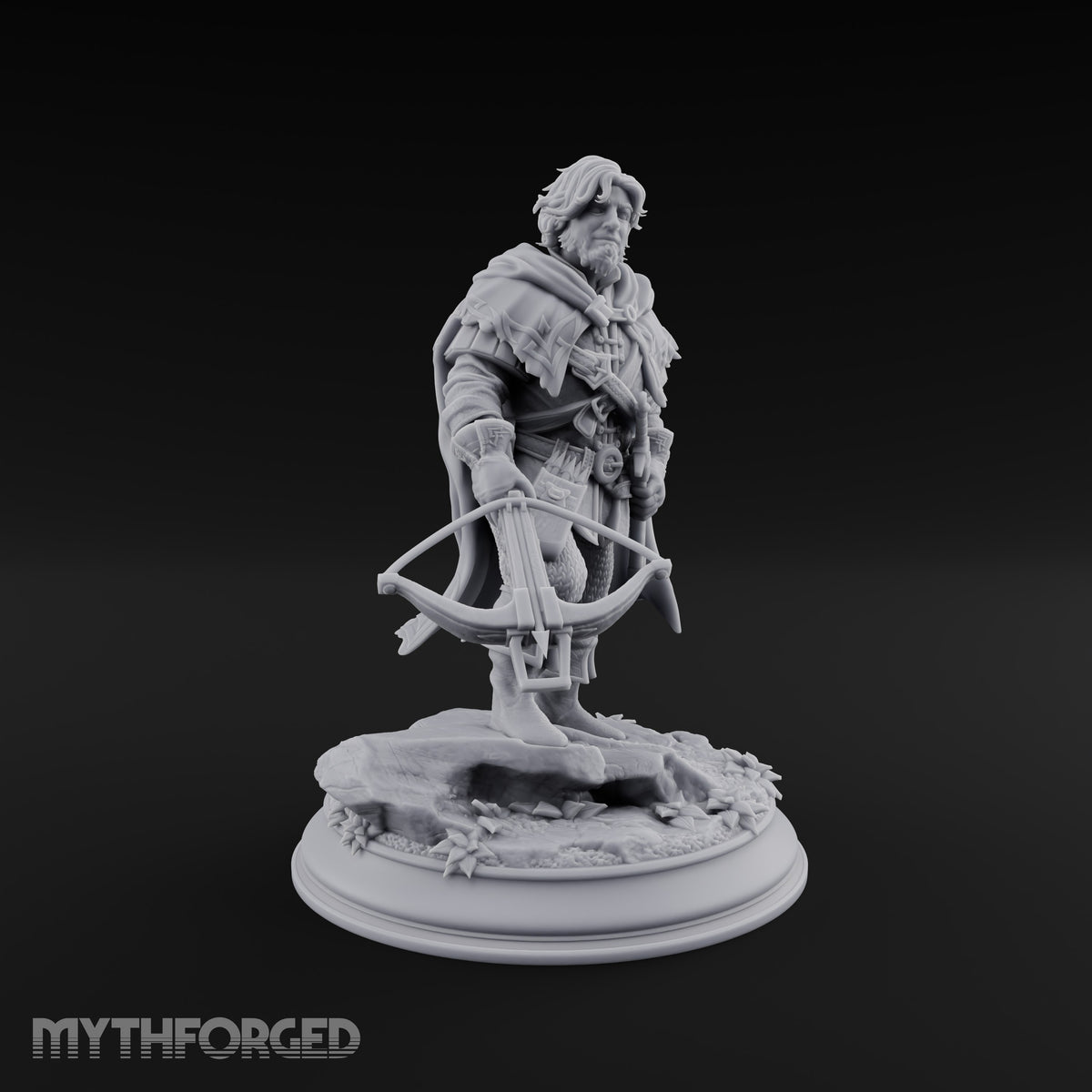 Small Game Hunter Halfling Ranger with Crossbow and Sword on Rocky Base