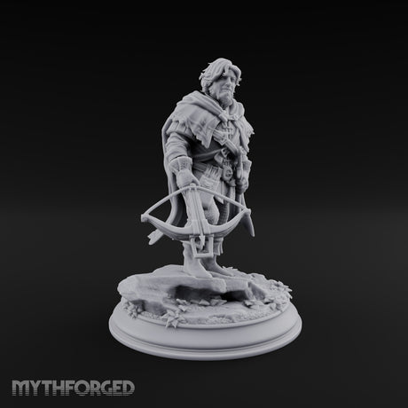 Small Game Hunter Halfling Ranger with Crossbow and Sword on Rocky Base