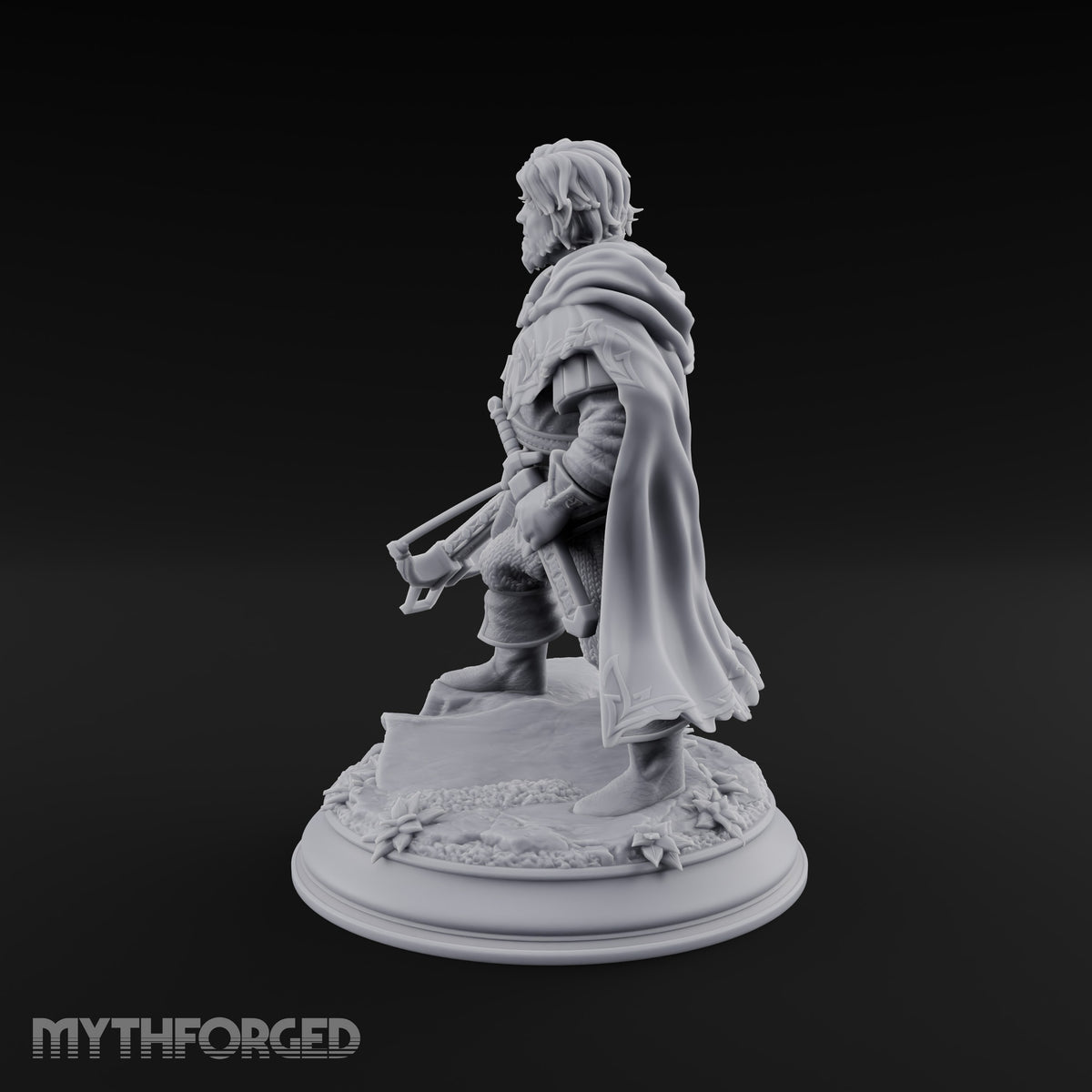 Small Game Hunter Halfling Ranger with Crossbow and Sword on Rocky Base