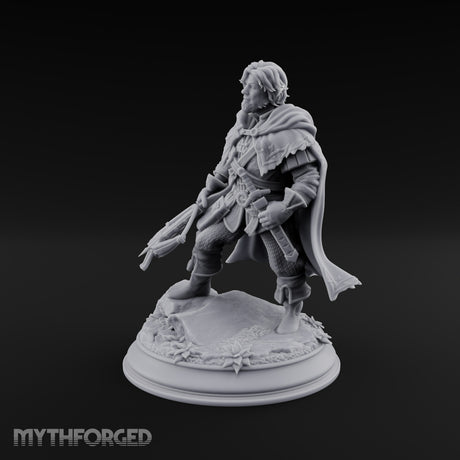 Small Game Hunter Halfling Ranger with Crossbow and Sword on Rocky Base