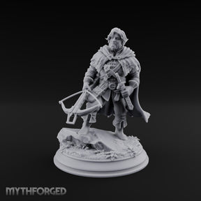 Small Game Hunter Halfling Ranger with Crossbow and Sword on Rocky Base