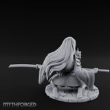 Sweeping Kneeling Human Samurai Miniature for Dungeons and Dragons, Pathfinder or other TTRPGs
