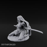 Sweeping Kneeling Human Samurai Miniature for Dungeons and Dragons, Pathfinder or other TTRPGs