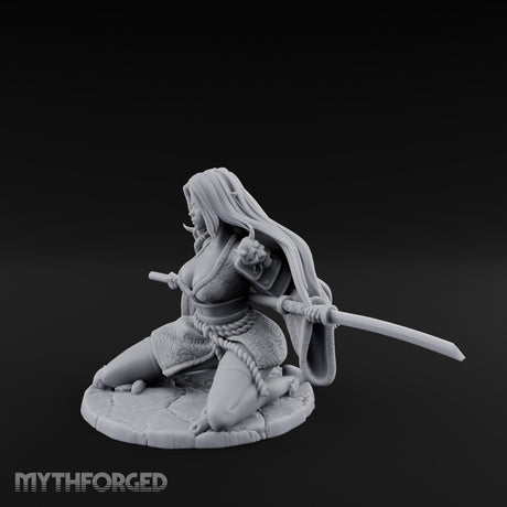Sweeping Kneeling Human Samurai Miniature for Dungeons and Dragons, Pathfinder or other TTRPGs