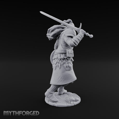 Sword Aloft Cloak Streaming Human Knight Miniature for Dungeons and Dragons, Pathfinder or other TTRPGs